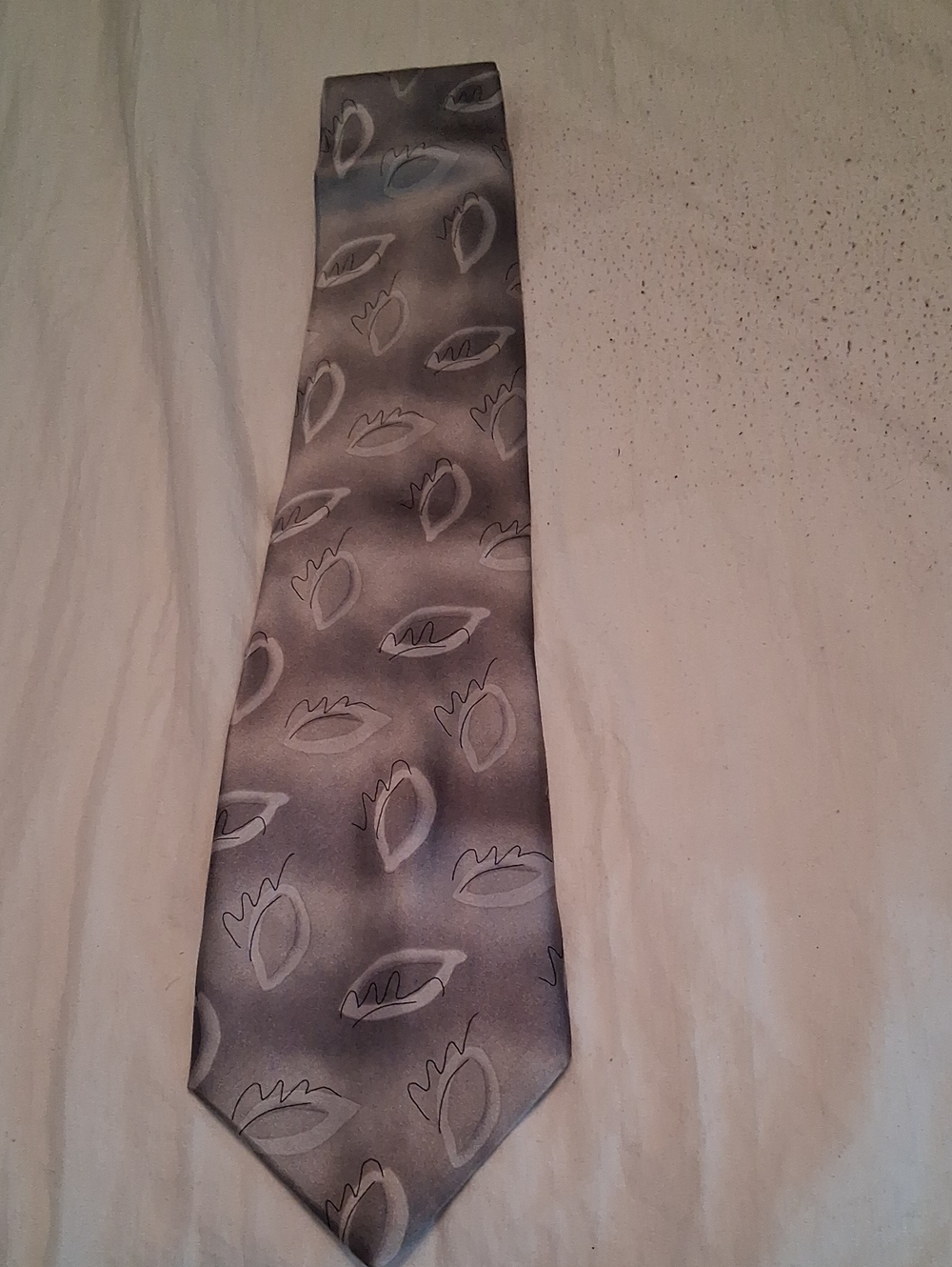 Vintage J. Garcia Gray and Silver Abstract Pattern Silk Tie. Office